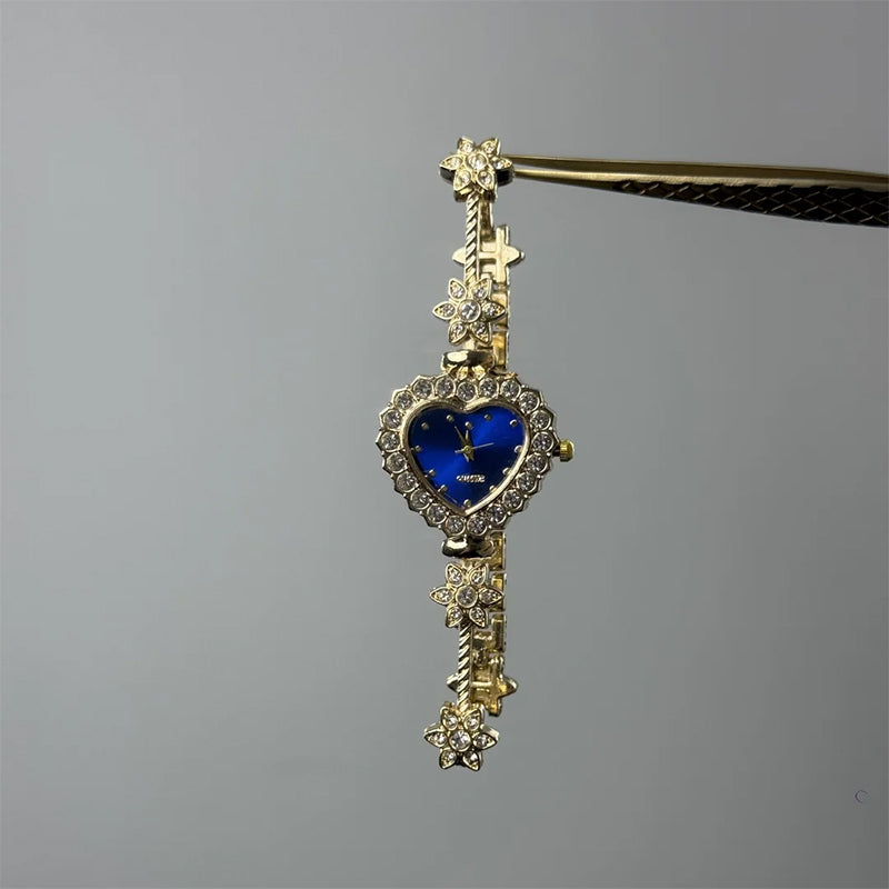 Vintage Blue Heart-Shaped Diamond Link Watch – LANZOOM OFFICIAL STORE