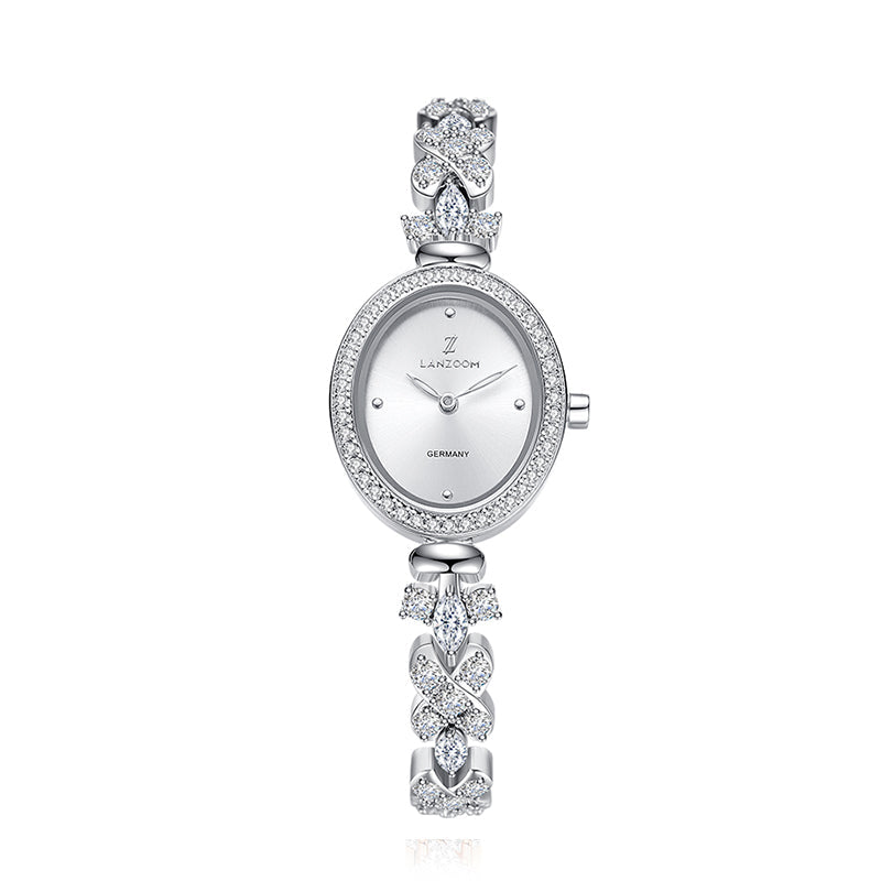 Aue02 women’s crystal watch with oval case and zircon-accented bracelet